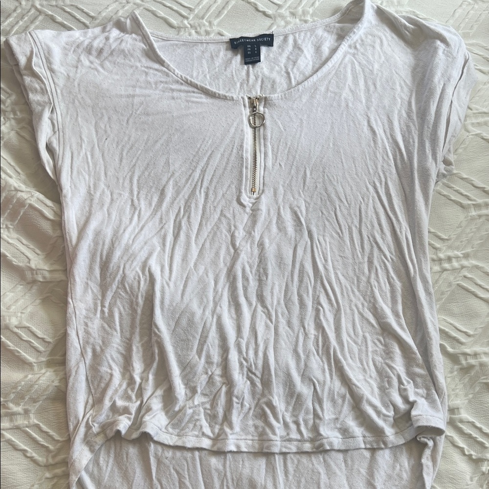 Streetwear Society White Short Sleeve Top with Zipper